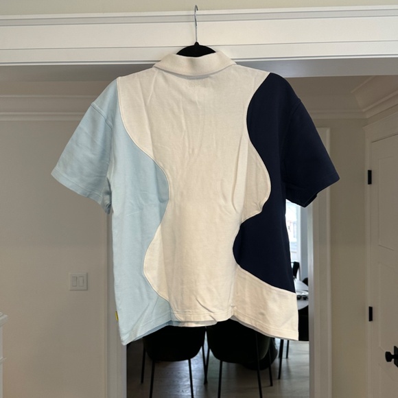 Men's GOLF WANG Navy/Sky Blue/White Ripple Knit Polo Shirt - Size XL - Picture 6 of 13